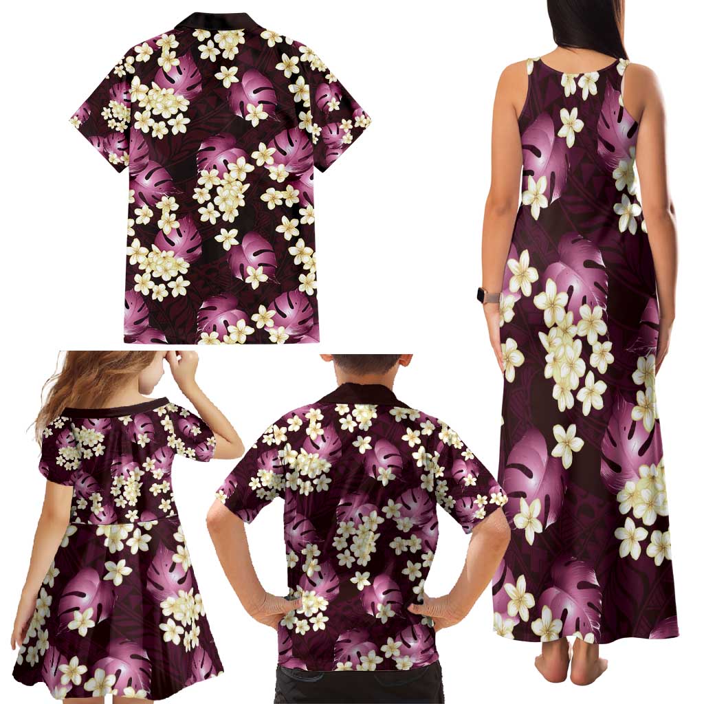 Pink Tropical Hawaii Family Matching Tank Maxi Dress and Hawaiian Shirt Seamless Monstera Plumeria Hawaiian Pattern - Polynesian Pride