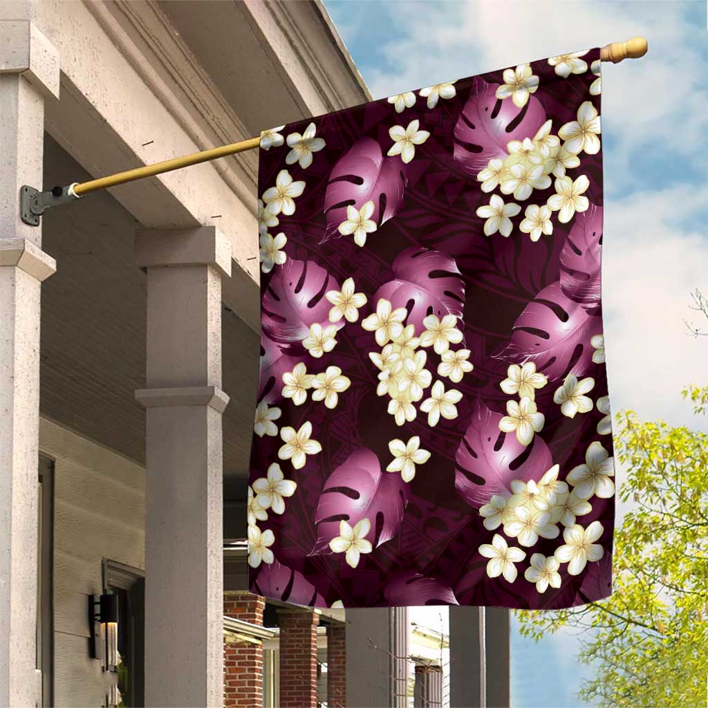 Pink Tropical Hawaii Garden Flag Seamless Monstera Plumeria Hawaiian Pattern - Polynesian Pride