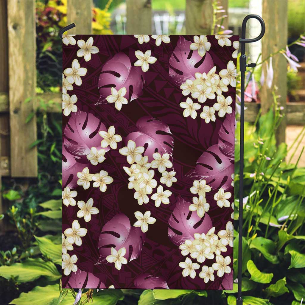 Pink Tropical Hawaii Garden Flag Seamless Monstera Plumeria Hawaiian Pattern - Polynesian Pride