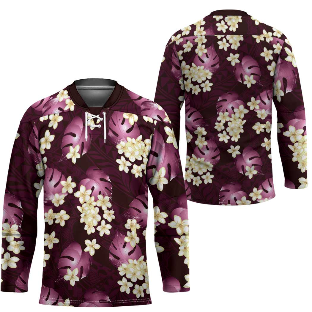 Pink Tropical Hawaii Hockey Jersey Seamless Monstera Plumeria Hawaiian Pattern LT14 - Polynesian Pride