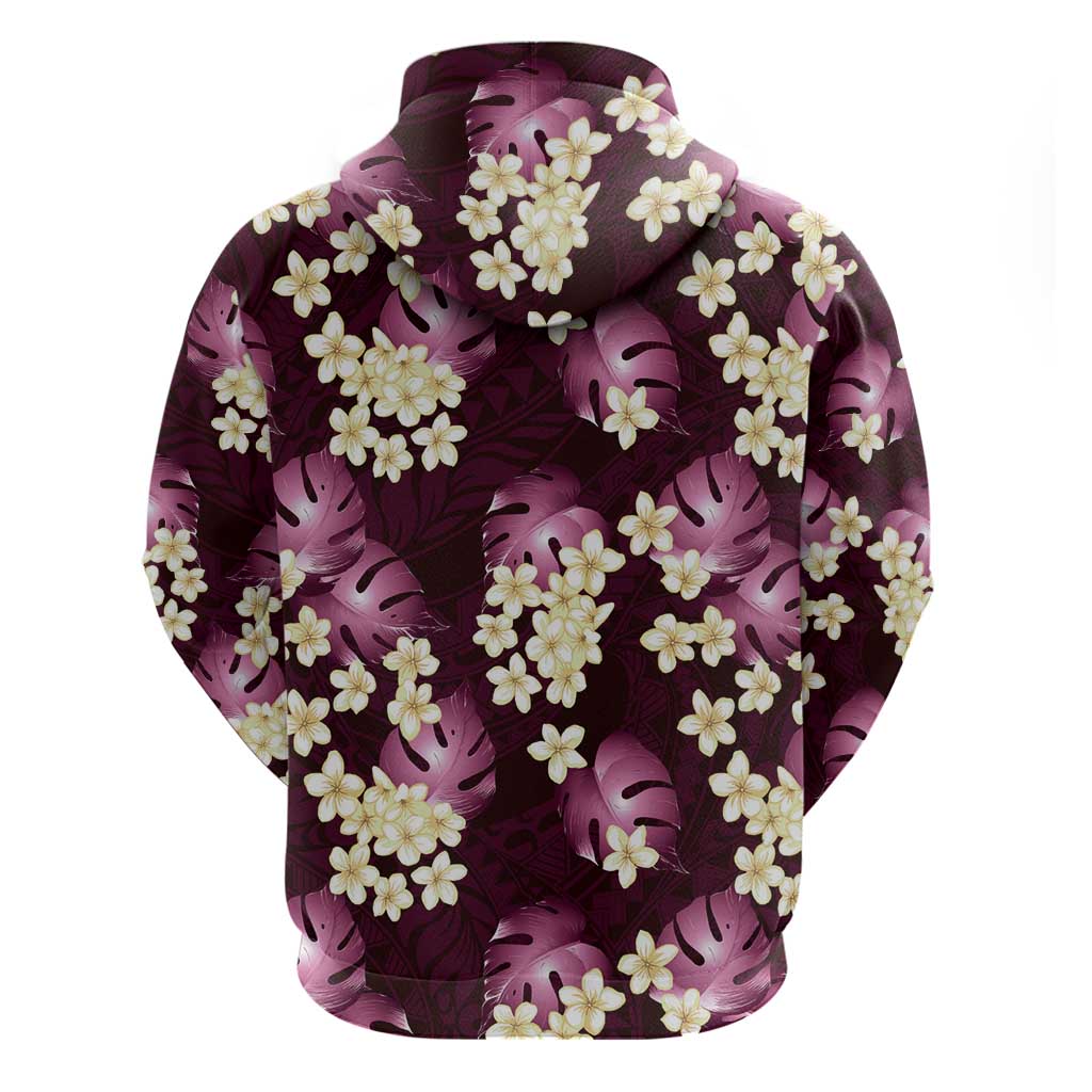 Pink Tropical Hawaii Hoodie Seamless Monstera Plumeria Hawaiian Pattern - Polynesian Pride