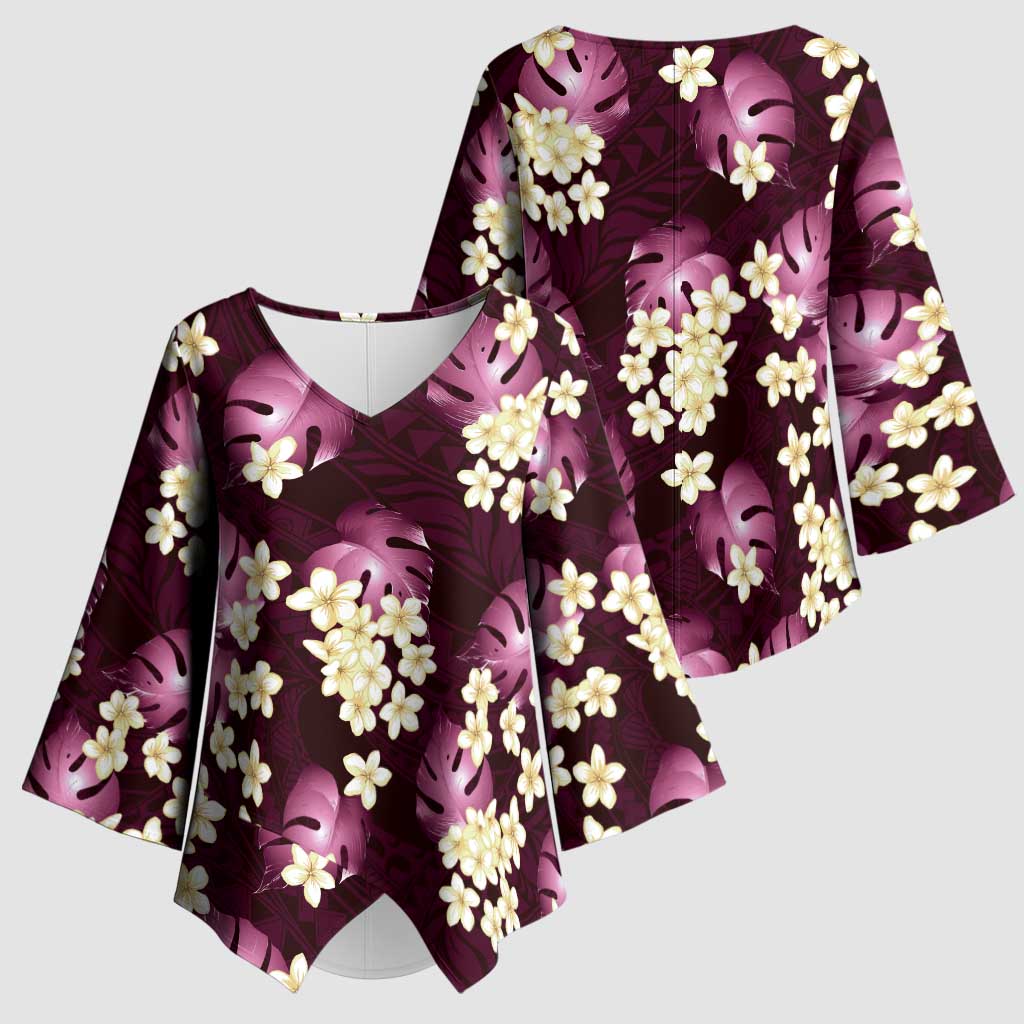 Pink Tropical Hawaii Kimono Sleeve Blouse Seamless Monstera Plumeria Hawaiian Pattern LT14 - Polynesian Pride