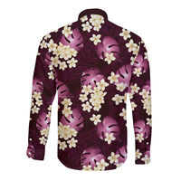 Pink Tropical Hawaii Long Sleeve Button Shirt Seamless Monstera Plumeria Hawaiian Pattern LT14 - Polynesian Pride