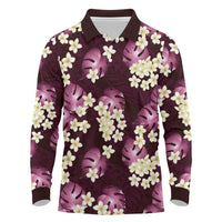 Pink Tropical Hawaii Long Sleeve Polo Shirt Seamless Monstera Plumeria Hawaiian Pattern LT14 Pink - Polynesian Pride