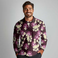 Pink Tropical Hawaii Long Sleeve Polo Shirt Seamless Monstera Plumeria Hawaiian Pattern LT14 - Polynesian Pride