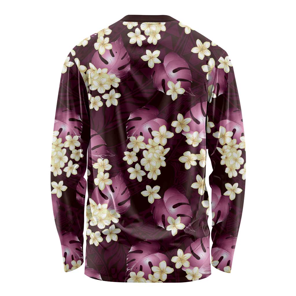 Pink Tropical Hawaii Long Sleeve Shirt Seamless Monstera Plumeria Hawaiian Pattern LT14 - Polynesian Pride