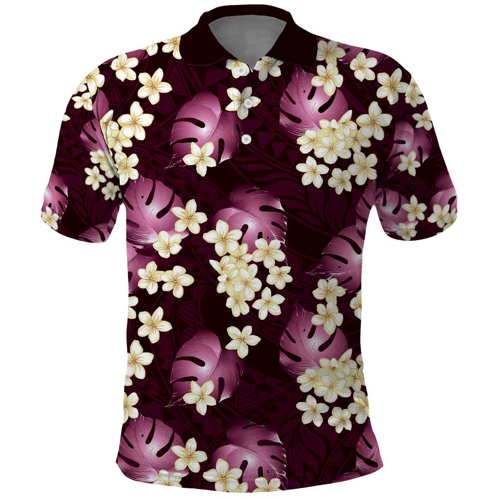 Pink Tropical Hawaii Polo Shirt Seamless Monstera Plumeria Hawaiian Pattern - Polynesian Pride