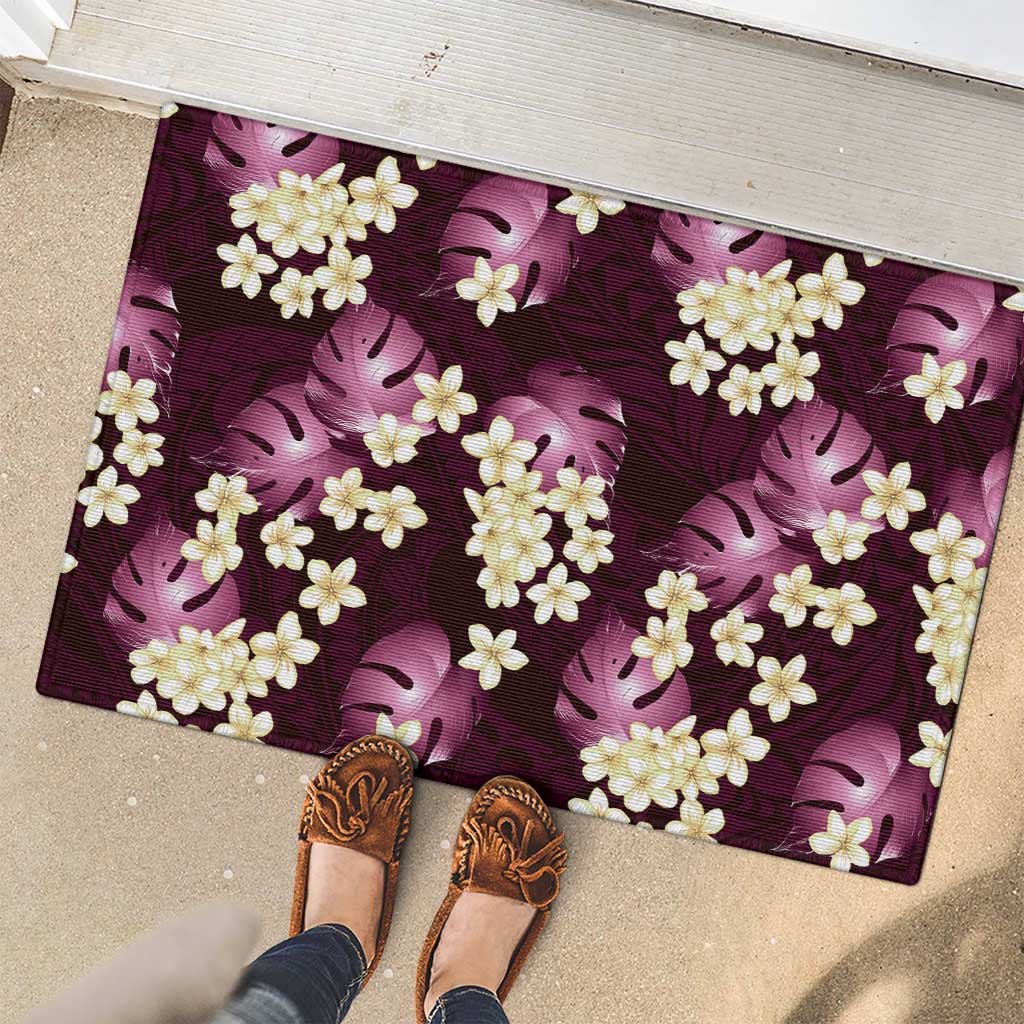 Pink Tropical Hawaii Rubber Doormat Seamless Monstera Plumeria Hawaiian Pattern LT14 - Polynesian Pride