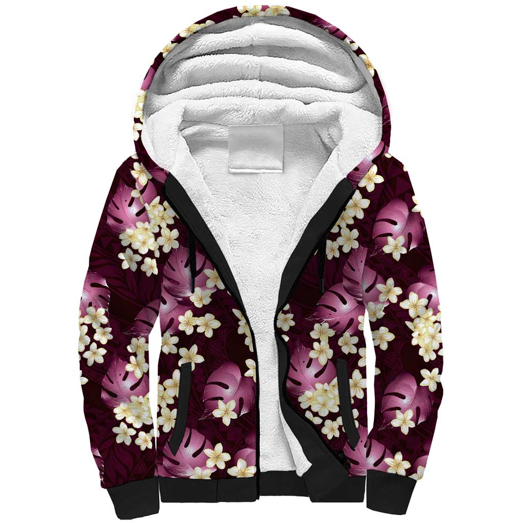 Pink Tropical Hawaii Sherpa Hoodie Seamless Monstera Plumeria Hawaiian Pattern LT14 Unisex Pink - Polynesian Pride