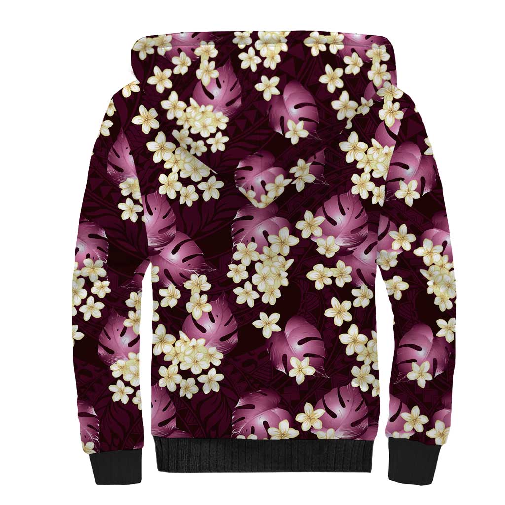 Pink Tropical Hawaii Sherpa Hoodie Seamless Monstera Plumeria Hawaiian Pattern LT14 - Polynesian Pride