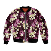 Pink Tropical Hawaii Sleeve Zip Bomber Jacket Seamless Monstera Plumeria Hawaiian Pattern - Polynesian Pride
