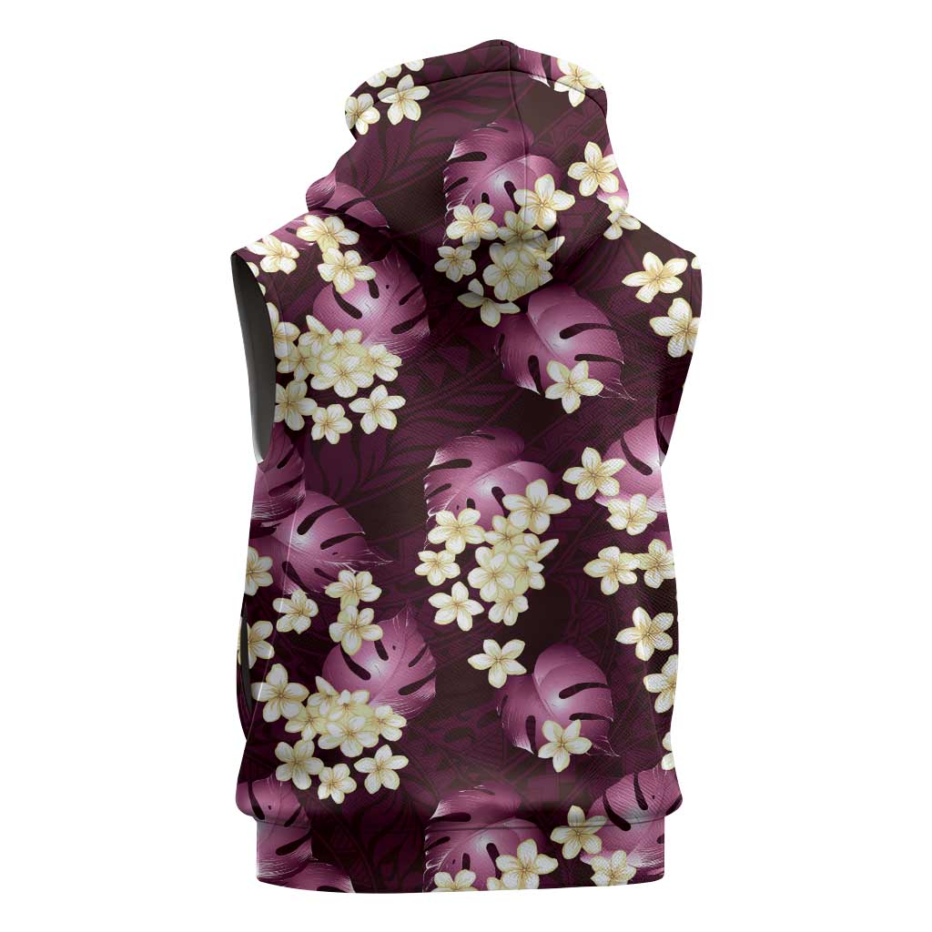 Pink Tropical Hawaii Sleeveless Hoodie Seamless Monstera Plumeria Hawaiian Pattern LT14 - Polynesian Pride
