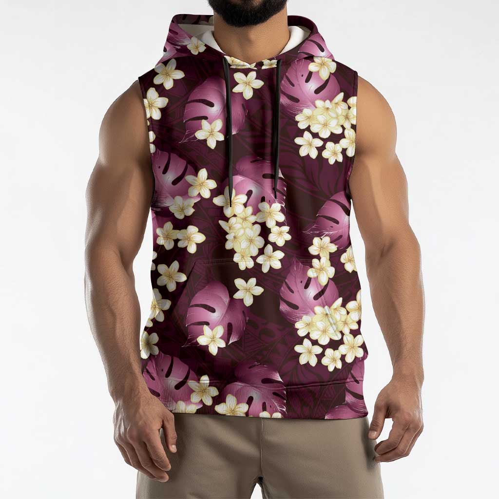 Pink Tropical Hawaii Sleeveless Hoodie Seamless Monstera Plumeria Hawaiian Pattern LT14 - Polynesian Pride