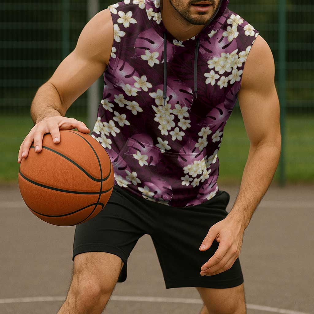 Pink Tropical Hawaii Sleeveless Hoodie Seamless Monstera Plumeria Hawaiian Pattern LT14 - Polynesian Pride
