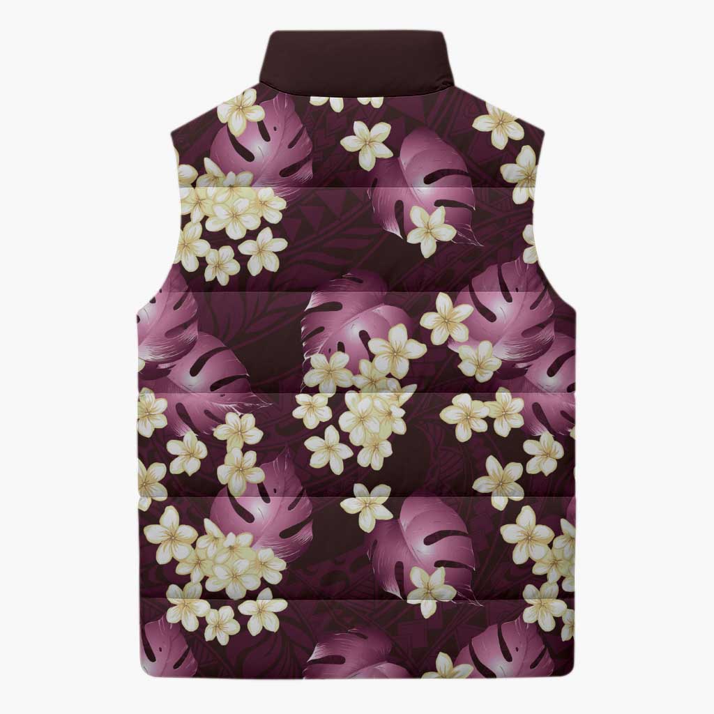 Pink Tropical Hawaii Sleeveless Puffer Jacket Seamless Monstera Plumeria Hawaiian Pattern LT14 - Polynesian Pride