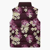 Pink Tropical Hawaii Sleeveless Puffer Jacket Seamless Monstera Plumeria Hawaiian Pattern LT14 - Polynesian Pride