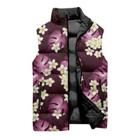 Pink Tropical Hawaii Sleeveless Puffer Jacket Seamless Monstera Plumeria Hawaiian Pattern LT14 - Polynesian Pride