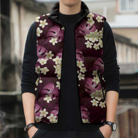 Pink Tropical Hawaii Sleeveless Puffer Jacket Seamless Monstera Plumeria Hawaiian Pattern LT14 - Polynesian Pride