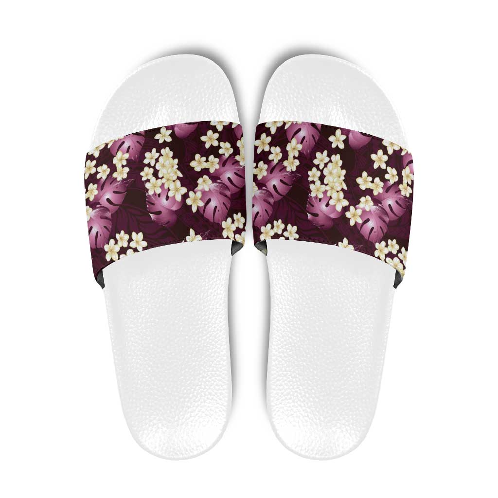 Pink Tropical Hawaii Slide Sandals Seamless Monstera Plumeria Hawaiian Pattern - Polynesian Pride