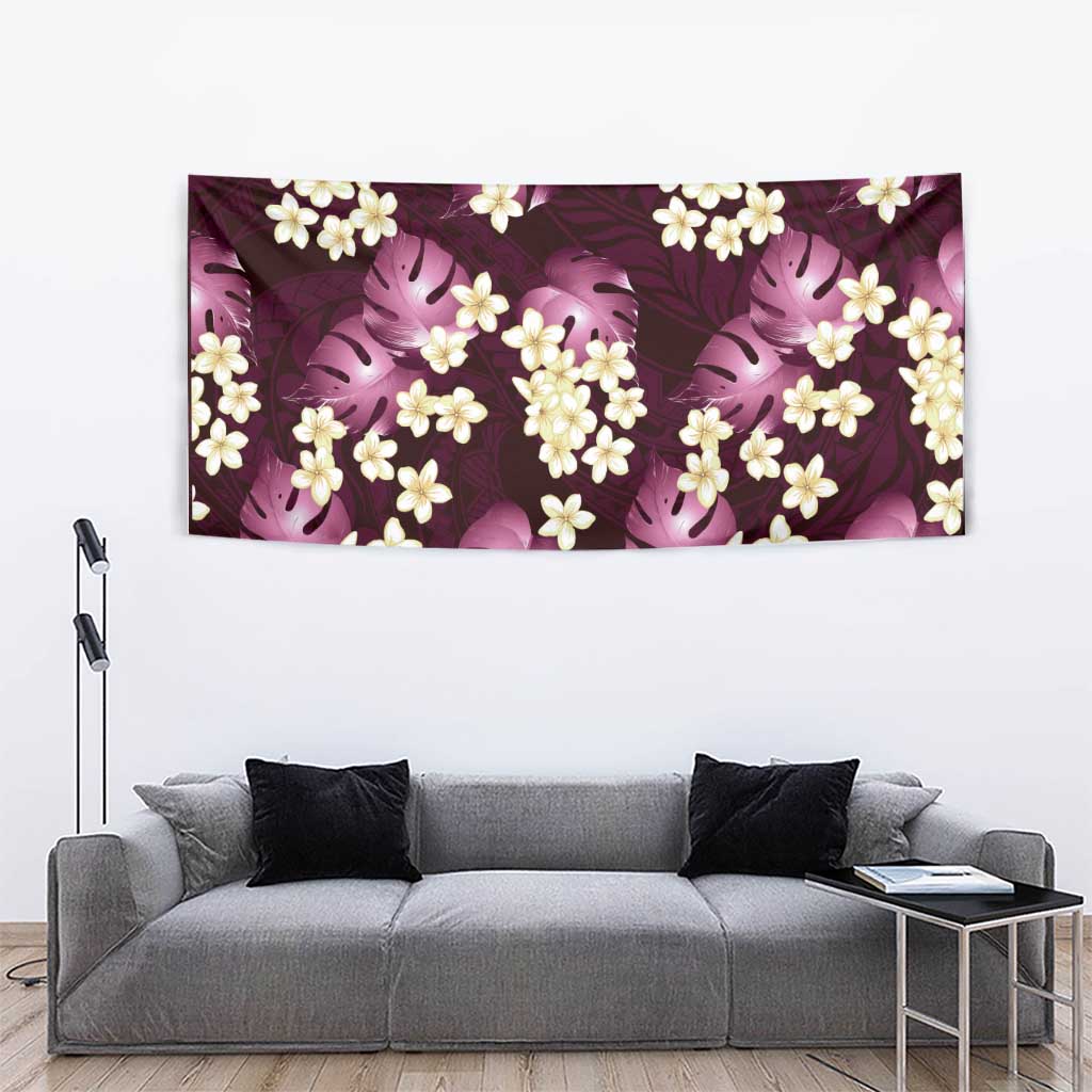 Pink Tropical Hawaii Tapestry Seamless Monstera Plumeria Hawaiian Pattern - Polynesian Pride