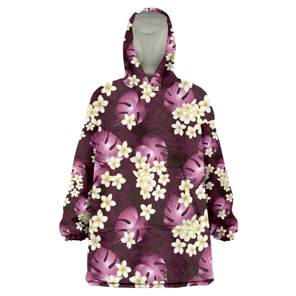 Pink Tropical Hawaii Wearable Blanket Hoodie Seamless Monstera Plumeria Hawaiian Pattern LT14 One Size Pink - Polynesian Pride