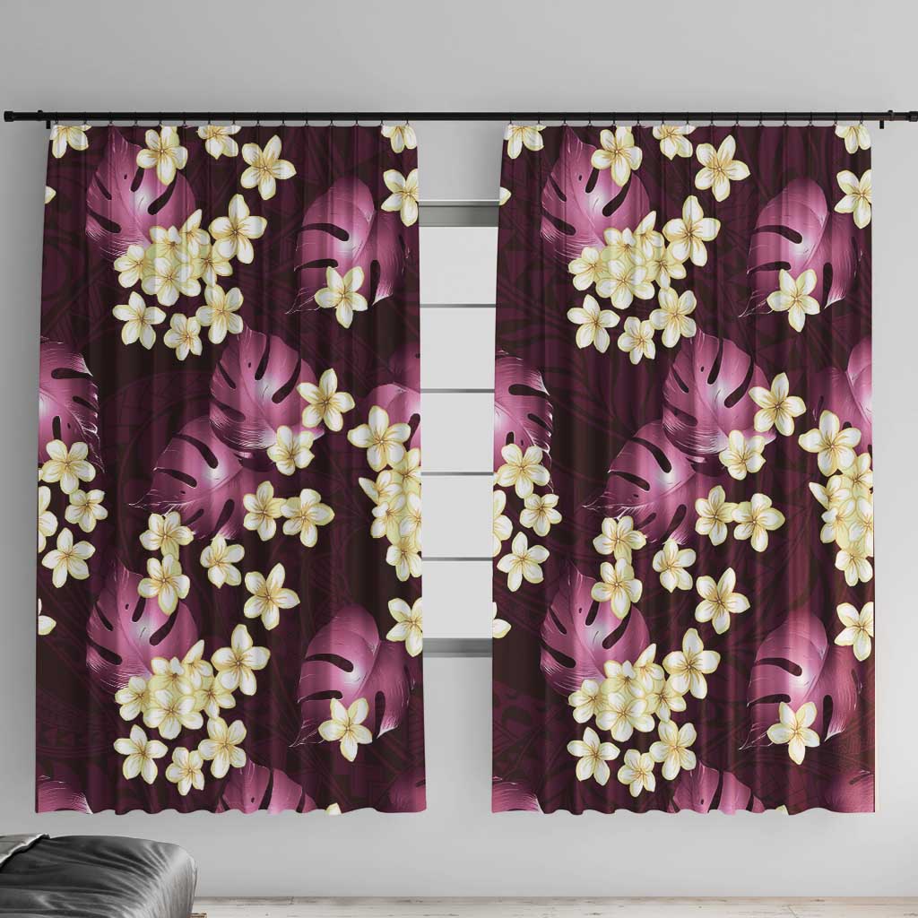 Pink Tropical Hawaii Window Curtain Seamless Monstera Plumeria Hawaiian Pattern - Polynesian Pride