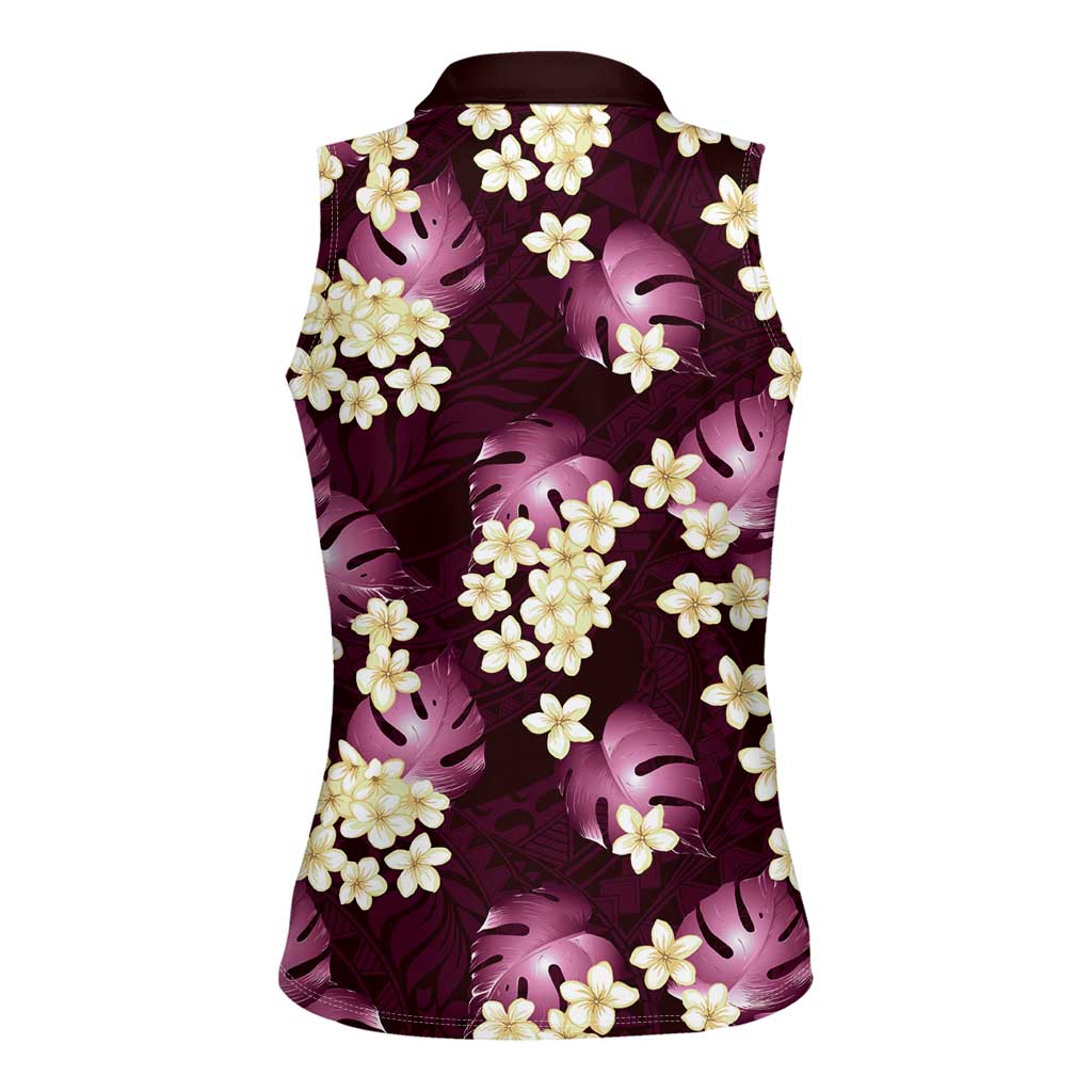 Pink Tropical Hawaii Women Sleeveless Polo Shirt Seamless Monstera Plumeria Hawaiian Pattern LT14 - Polynesian Pride