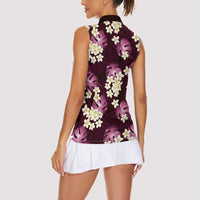 Pink Tropical Hawaii Women Sleeveless Polo Shirt Seamless Monstera Plumeria Hawaiian Pattern LT14 - Polynesian Pride