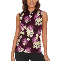 Pink Tropical Hawaii Women Sleeveless Polo Shirt Seamless Monstera Plumeria Hawaiian Pattern LT14 - Polynesian Pride