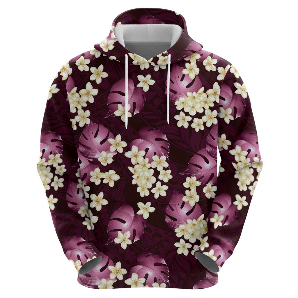 Pink Tropical Hawaii Zip Hoodie Seamless Monstera Plumeria Hawaiian Pattern - Polynesian Pride