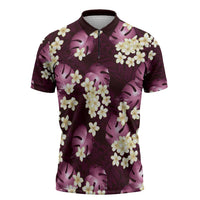 Pink Tropical Hawaii Zipper Polo Shirt Seamless Monstera Plumeria Hawaiian Pattern LT14 Pink - Polynesian Pride