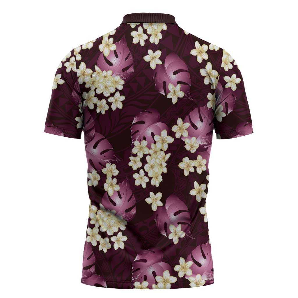 Pink Tropical Hawaii Zipper Polo Shirt Seamless Monstera Plumeria Hawaiian Pattern LT14 - Polynesian Pride