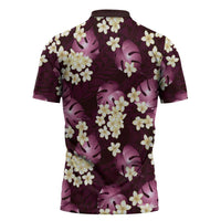 Pink Tropical Hawaii Zipper Polo Shirt Seamless Monstera Plumeria Hawaiian Pattern LT14 - Polynesian Pride