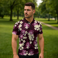 Pink Tropical Hawaii Zipper Polo Shirt Seamless Monstera Plumeria Hawaiian Pattern LT14 - Polynesian Pride