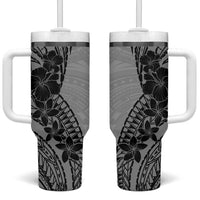 Black Gray Polynesia Tropical Flowers Tumbler With Handle