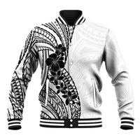 Black White Polynesia Tropical Flowers Baseball Jacket