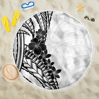 Black White Polynesia Tropical Flowers Beach Blanket LT14 One Size 150cm White - Polynesian Pride