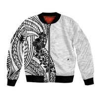 Black White Polynesia Tropical Flowers Bomber Jacket
