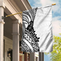 Black White Polynesia Tropical Flowers Garden Flag