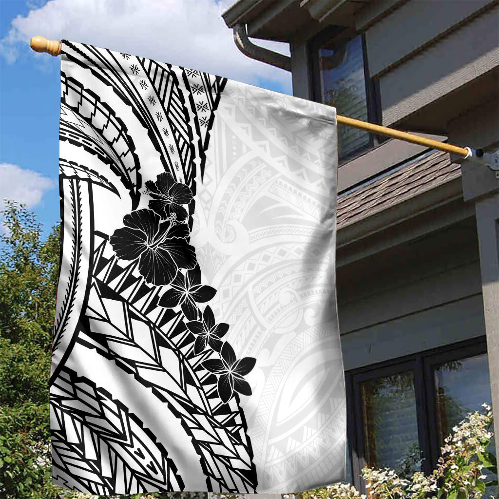 Black White Polynesia Tropical Flowers Garden Flag