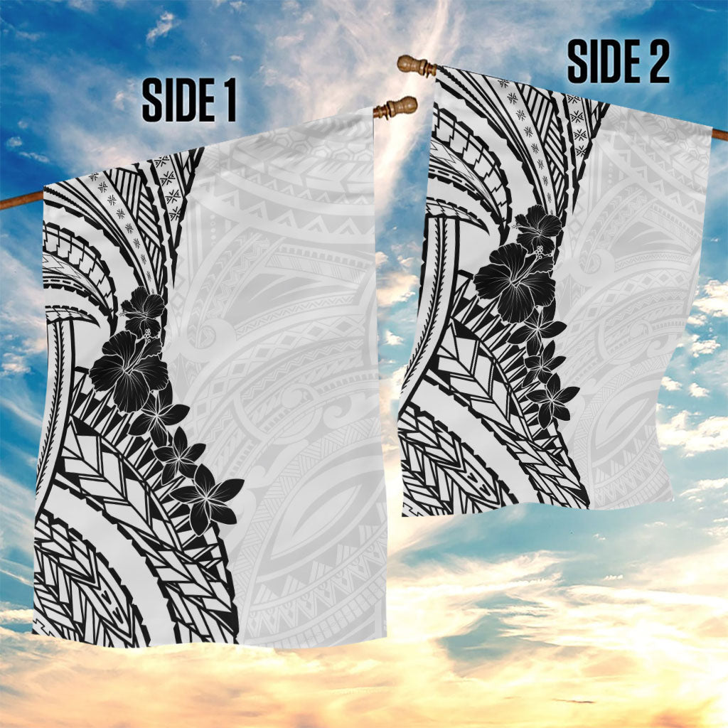 Black White Polynesia Tropical Flowers Garden Flag