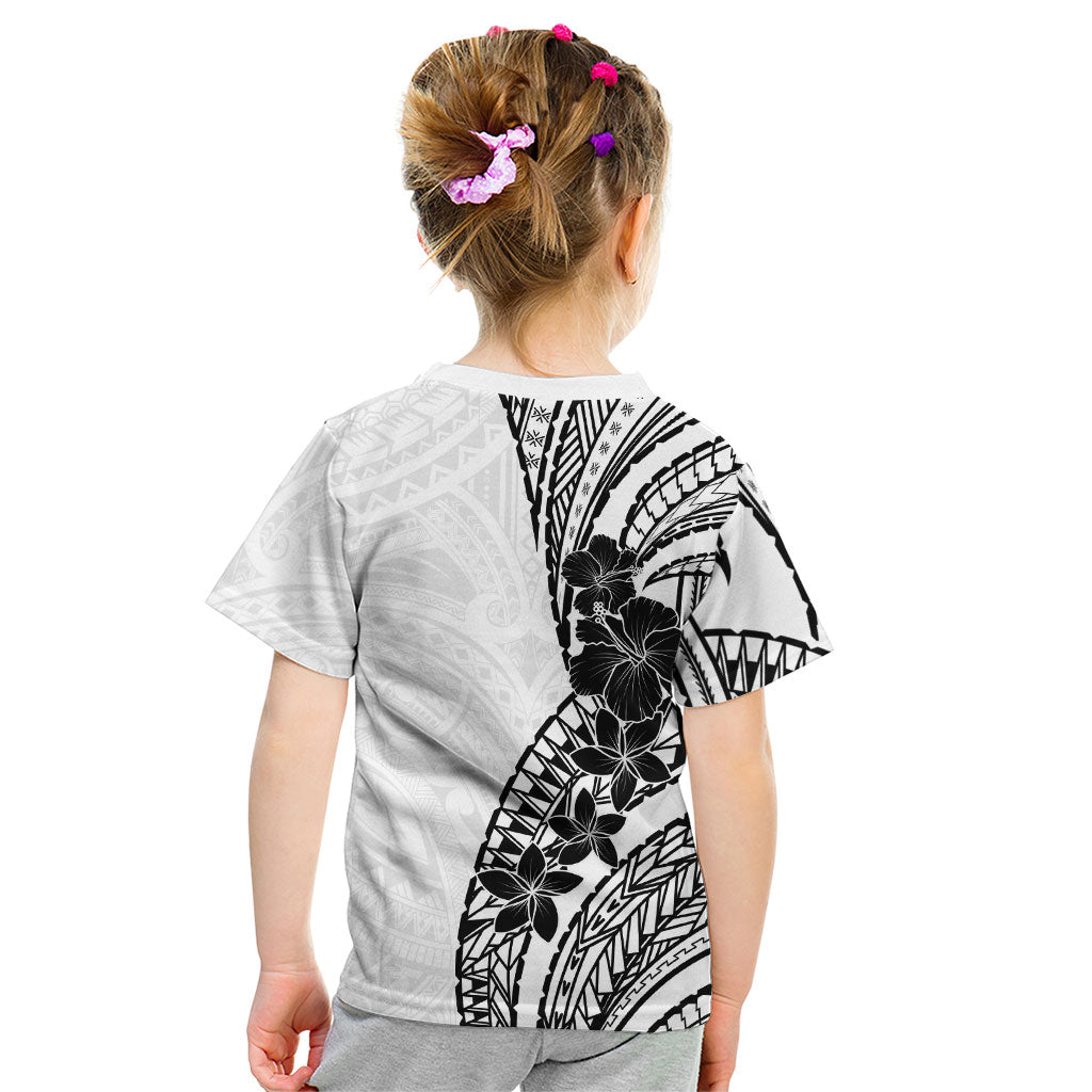 Black White Polynesia Tropical Flowers Kid T Shirt