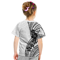 Black White Polynesia Tropical Flowers Kid T Shirt