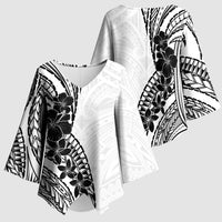 Black White Polynesia Tropical Flowers Kimono Sleeve Blouse