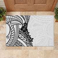 Black White Polynesia Tropical Flowers Rubber Doormat LT14 White - Polynesian Pride