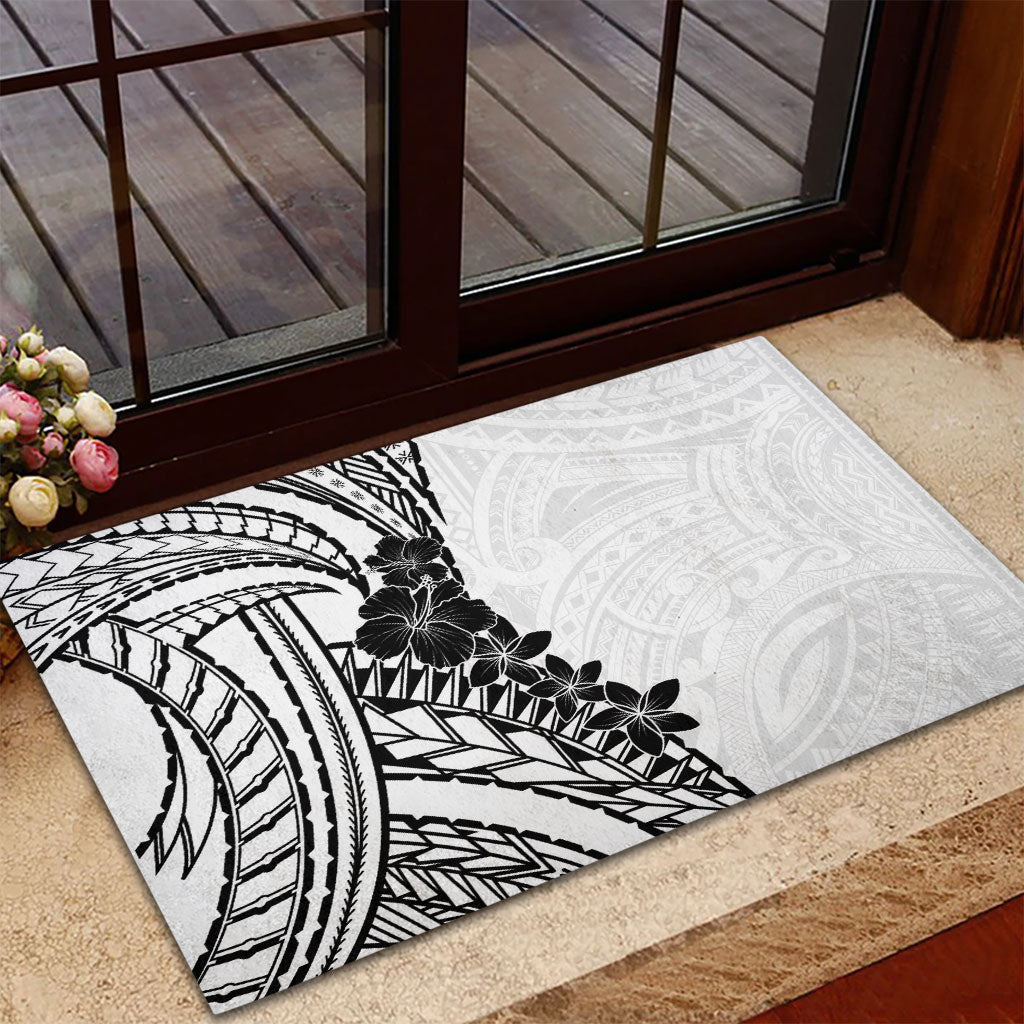 Black White Polynesia Tropical Flowers Rubber Doormat LT14 - Polynesian Pride