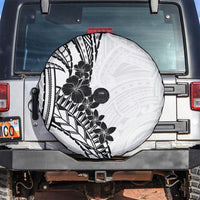 Black White Polynesia Tropical Flowers Spare Tire Cover