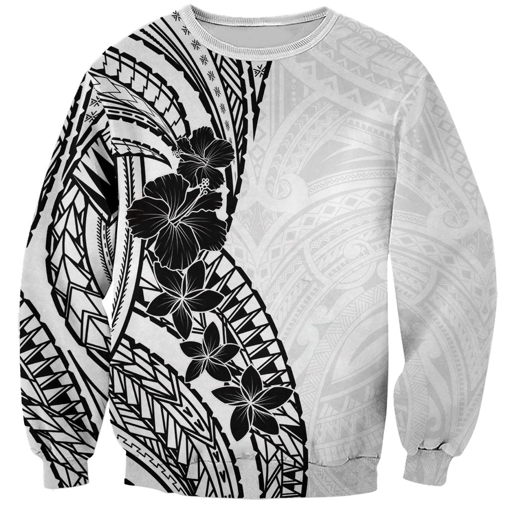 Black White Polynesia Tropical Flowers Sweatshirt LT14 Unisex White - Polynesian Pride