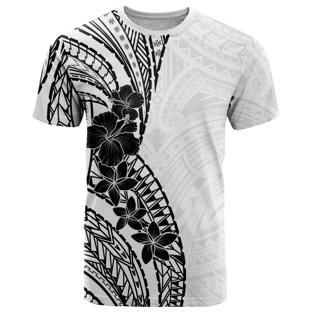 Black White Polynesia Tropical Flowers T Shirt LT14 White - Polynesian Pride