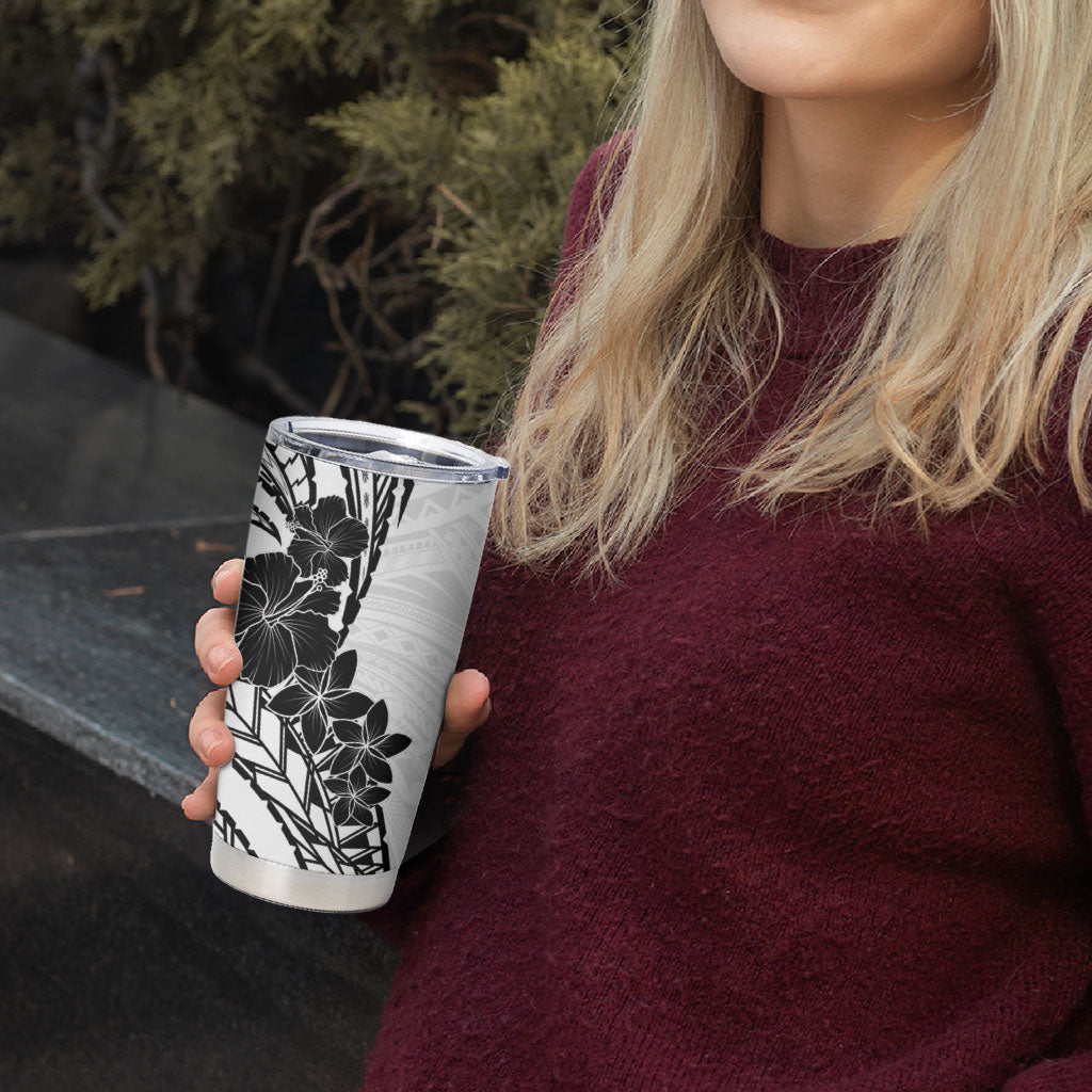 Black White Polynesia Tropical Flowers Tumbler Cup